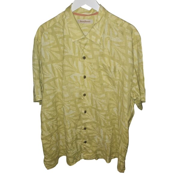 Tommy Bahama Mens XL Linen Hawaiian Shirt Green & Beige Short Sleeve Button-Up - Picture 7 of 11